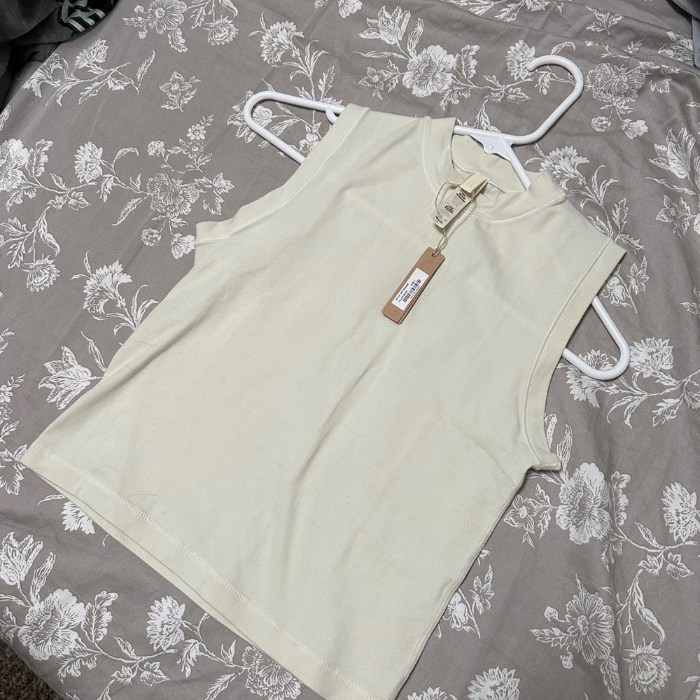 NWT Skims Large Cotton Jersey Mock Neck Tank in Bone